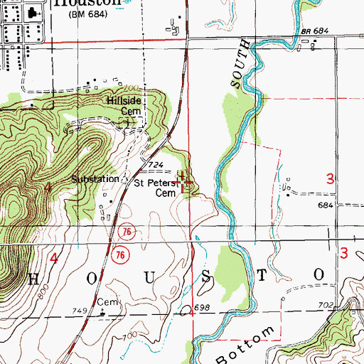 Topographic Map of Saint Peters Cemetery, MN
