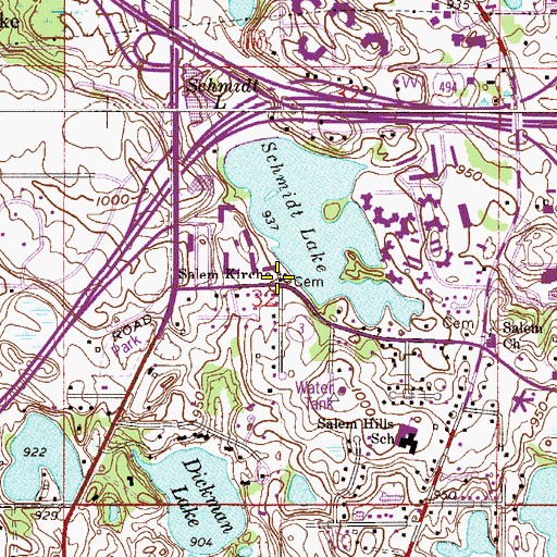 Topographic Map of Salem Kirche, MN