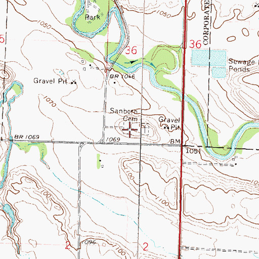 Topographic Map of Sanborn Cemetery, MN