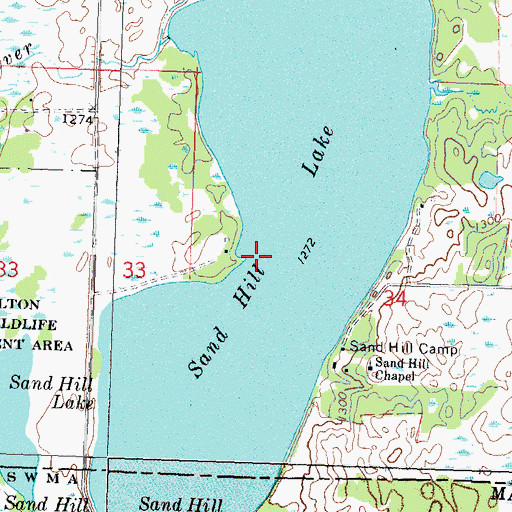 Topographic Map of Sand Hill Lake, MN