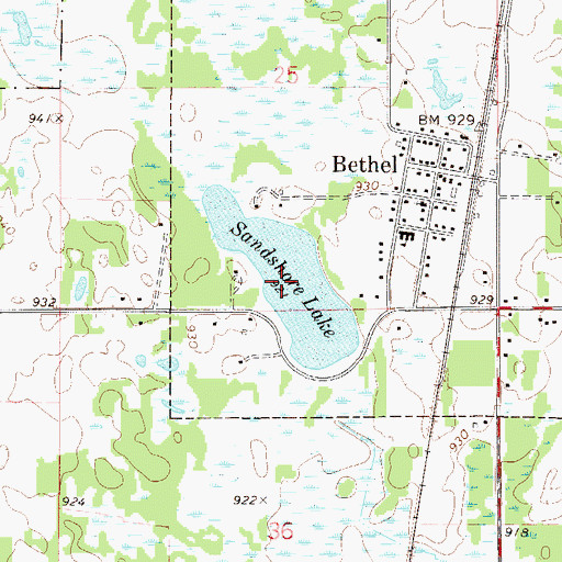 Topographic Map of Sandshore Lake, MN
