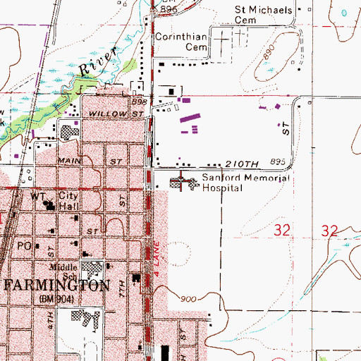Topographic Map of Sanford Memorial Hospital, MN