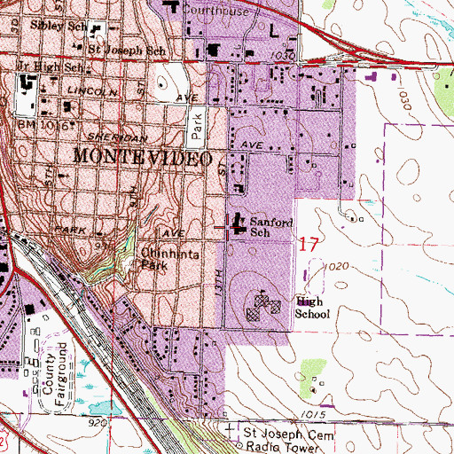 Topographic Map of Sanford School, MN