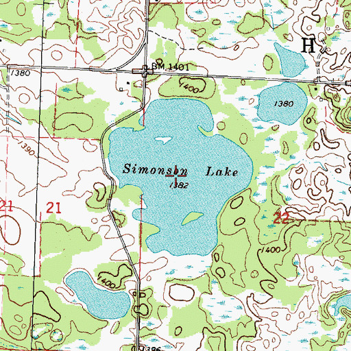 Topographic Map of Simonson Lake, MN