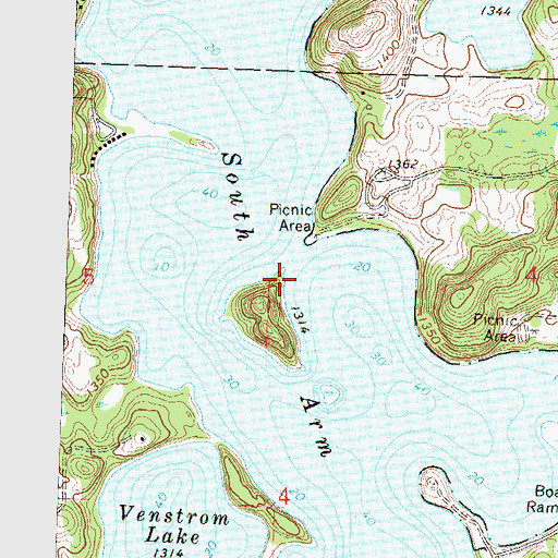 Topographic Map of South Arm Lake Lida, MN