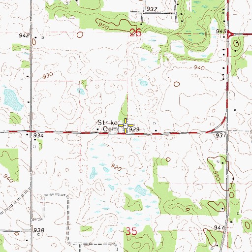 Topographic Map of Strike Cemetery, MN