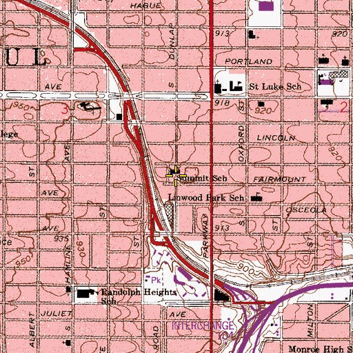 Topographic Map of Summit School, MN