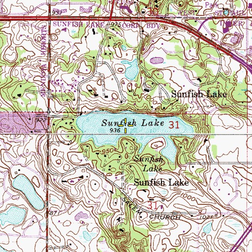 Topographic Map of Sunfish Lake, MN