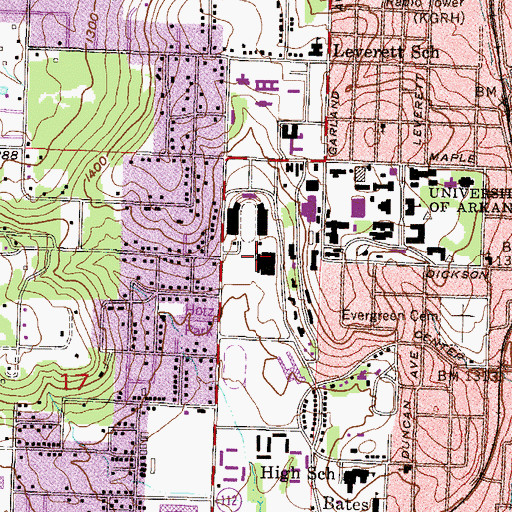 Topographic Map of Barnhill Arena, AR