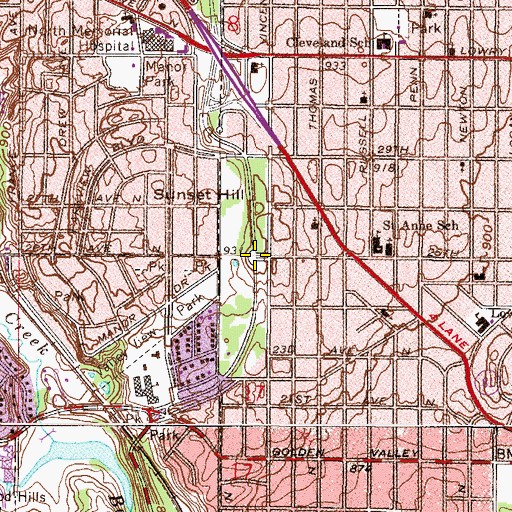 Topographic Map of Sunset Hill, MN