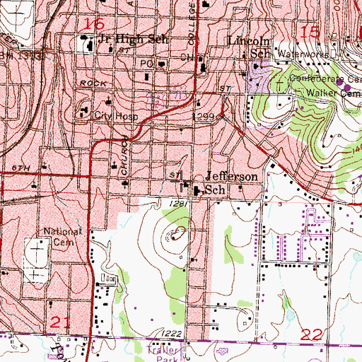 Topographic Map of College Avenue Baptist Church, AR
