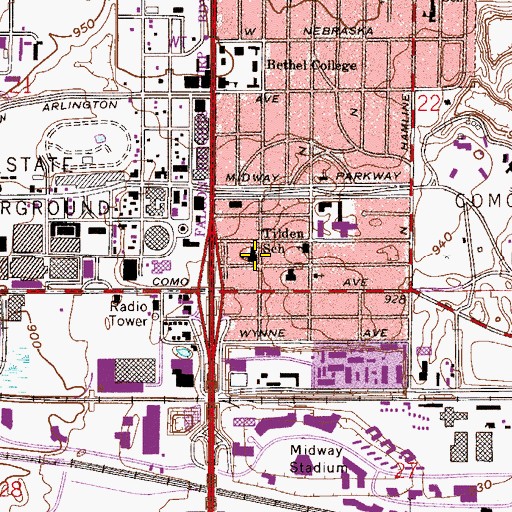 Topographic Map of Tilden School, MN