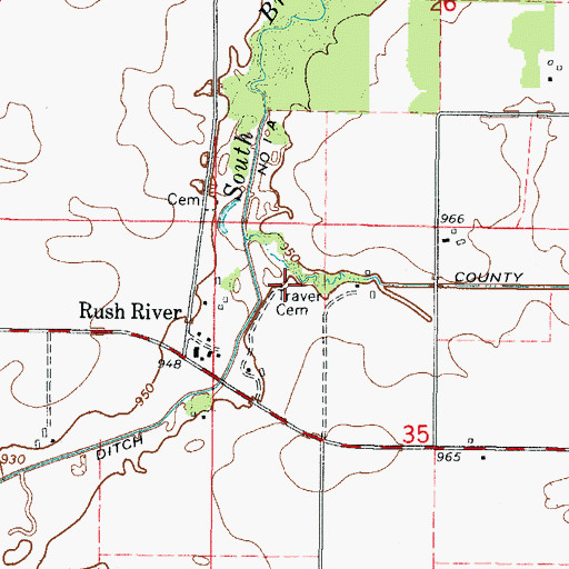 Topographic Map of Traver Cemetery, MN