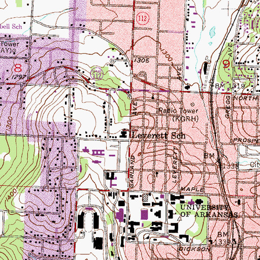 Topographic Map of Fayetteville Fire Department Station 2, AR