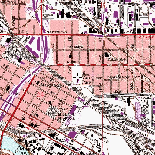 Topographic Map of Van Cleve Park, MN