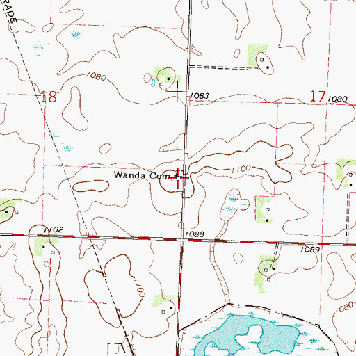 Topographic Map of Wanda Cemetery, MN