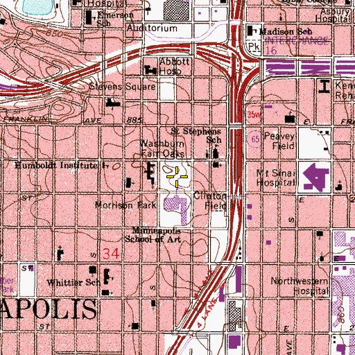 Topographic Map of Washburn Fair Oaks, MN