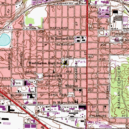 Topographic Map of Washington High School, MN