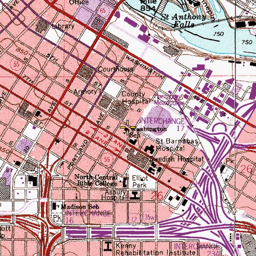 Topographic Map of Washington School, MN