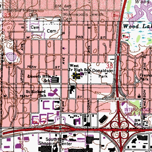 Topographic Map of West Junior High School, MN