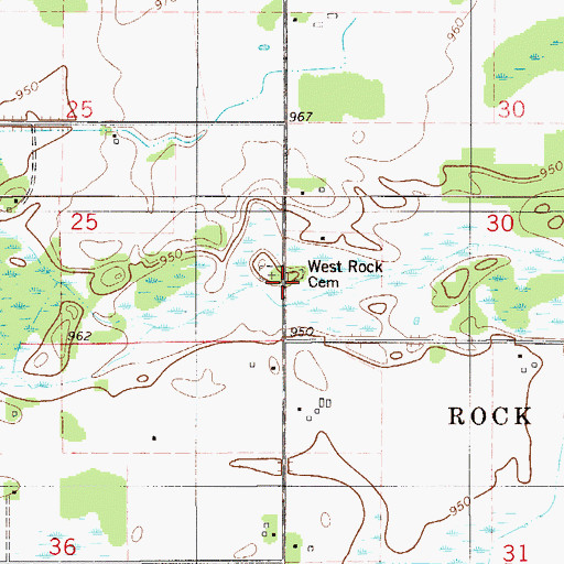 Topographic Map of West Rock Cemetery, MN