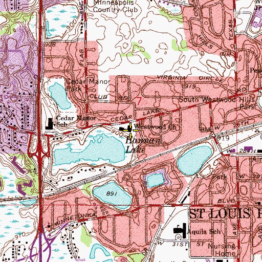 Topographic Map of Westwood Church, MN