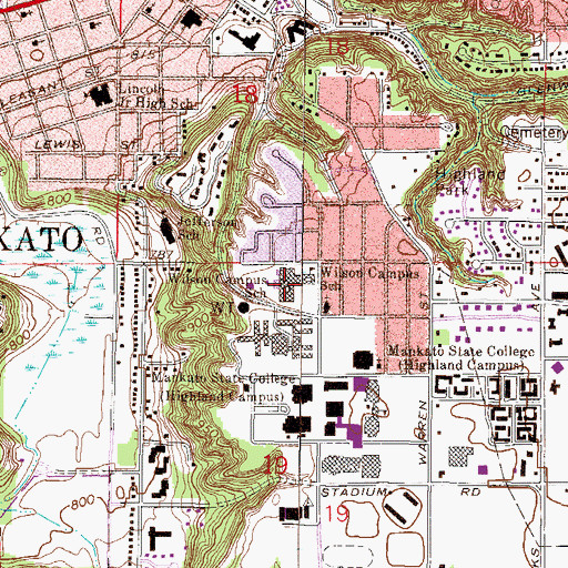 Topographic Map of Wilson Campus School, MN