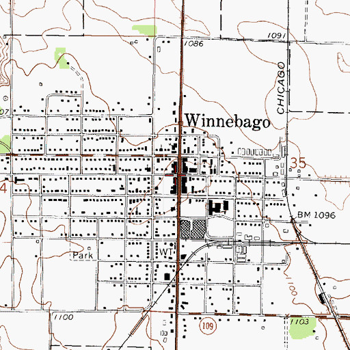 Topographic Map of Winnebago, MN