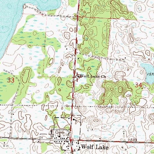 Topographic Map of Wolf Lake Church, MN