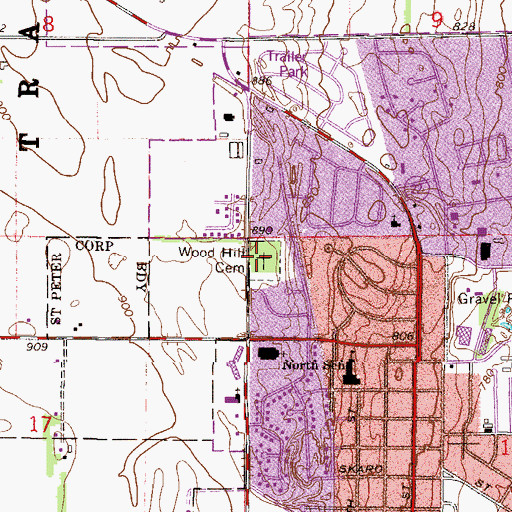 Topographic Map of Wood Hill Cemetery, MN
