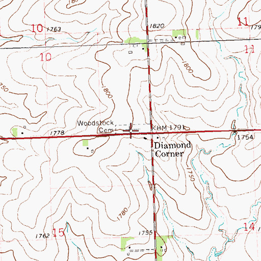 Topographic Map of Woodstock Cemetery, MN