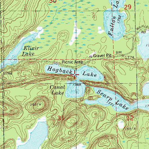 Topographic Map of Hogback Lake, MN