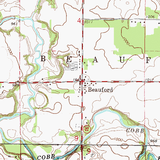 Topographic Map of Beauford, MN