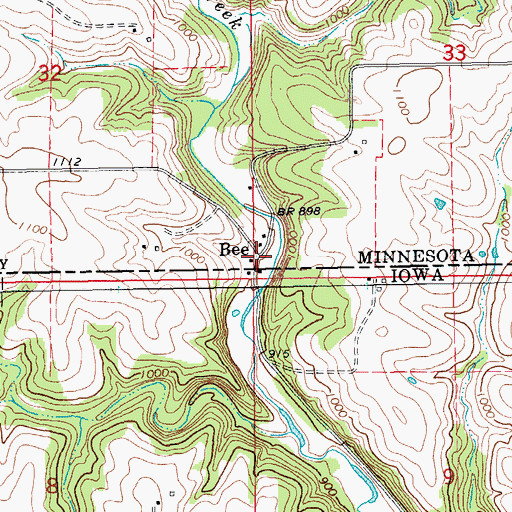 Topographic Map of Bee, MN