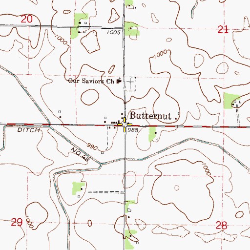 Topographic Map of Butternut, MN