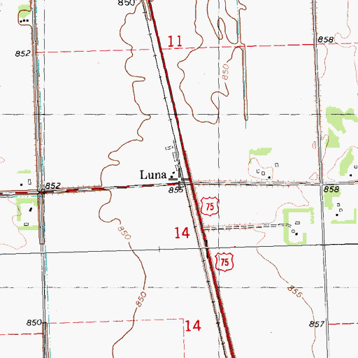 Topographic Map of Luna, MN