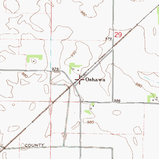 Topographic Map of Oshawa, MN
