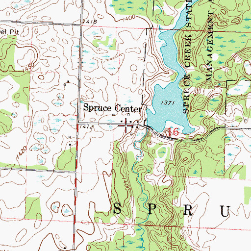 Topographic Map of Spruce Center, MN