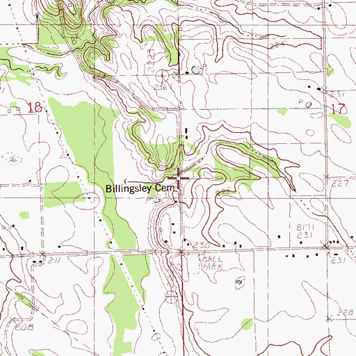 Topographic Map of Billingsley Cemetery, AR