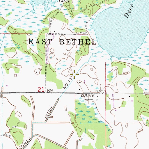 Topographic Map of County Ditch Number Thirteen, MN