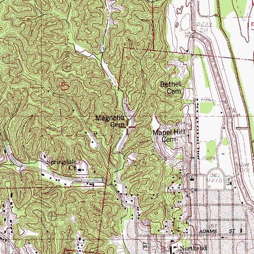 Topographic Map of Magnolia Cemetery, AR
