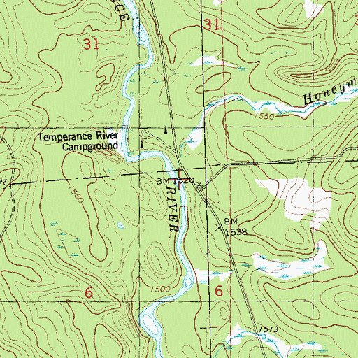 Topographic Map of Honeymoon Creek, MN