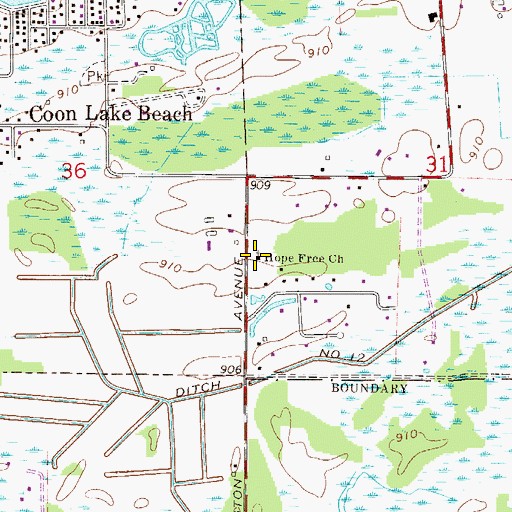 Topographic Map of Hope Free Church, MN