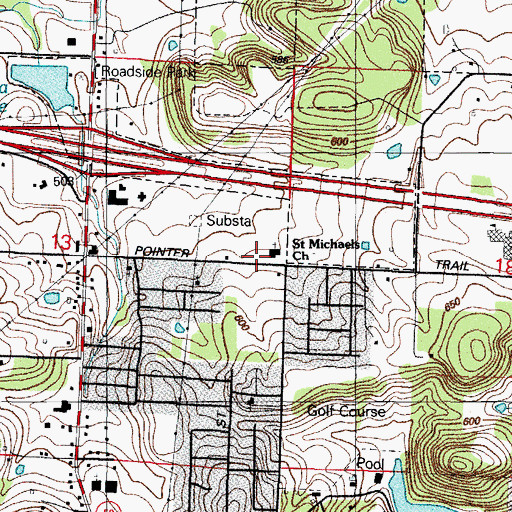 Topographic Map of Pointer Trail Baptist Church, AR