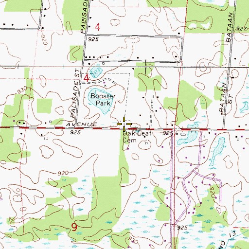 Topographic Map of Oak Leaf Cemetery, MN