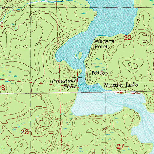 Topographic Map of Pipestone Falls, MN