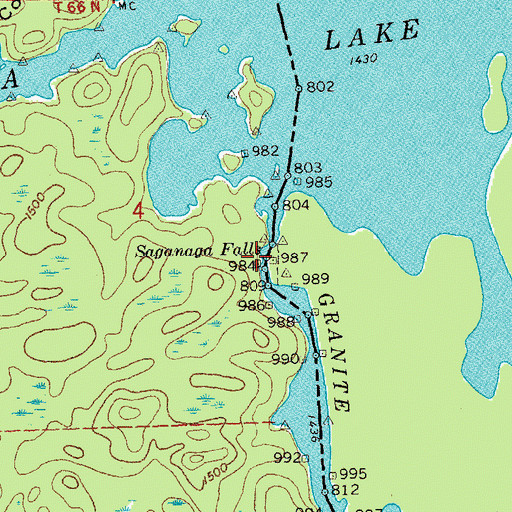 Topographic Map of Saganaga Falls, MN