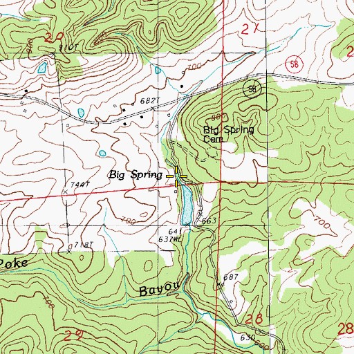 Topographic Map of Big Spring, AR