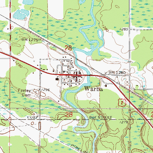 Topographic Map of Warba, MN