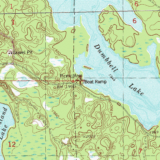 Topographic Map of Dumbell Lake Picnic Area, MN